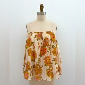 Rebecca Taylor Wild Peony Top NWOT Earthy Colors Floral Pleated Spagetti Strap M